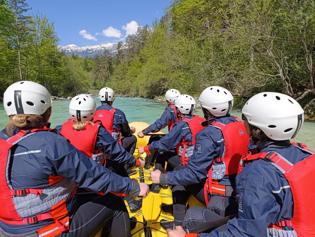 Group rafting adventure on the Soča River in Bovec Slovenia
