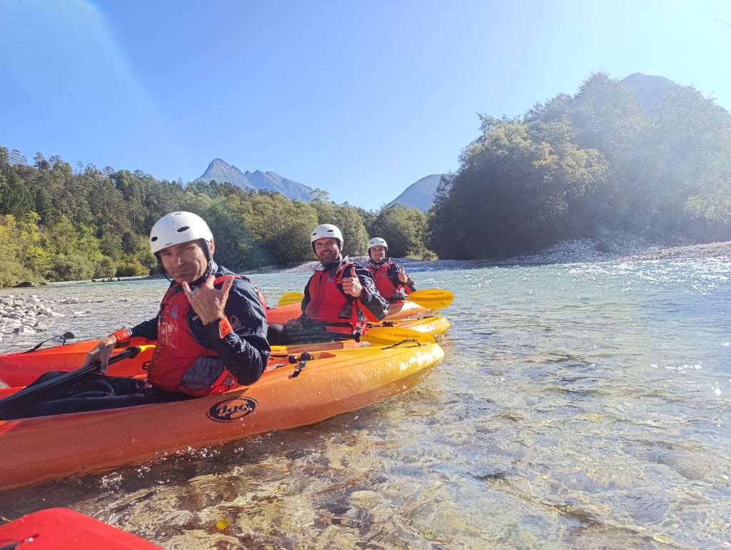 Guided sit-on-top kayak trip on the emerald Soča River in Bovec Slovenia